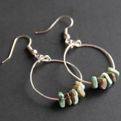 African Turquoise Hoop Earrings  